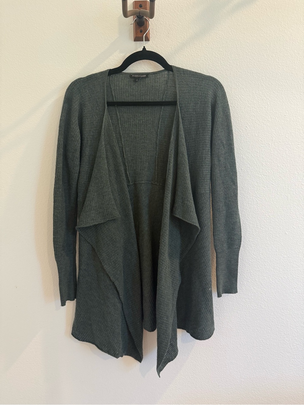 Eileen Fisher Olive-Green Open Drape Cardigan